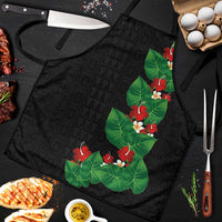 Hawaiian Taro Leaves-Hibiscus and Plumeria Apron Polynesian Art-Kakau Tattoo Black LT03 Black - Polynesian Pride