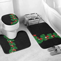 Hawaiian Taro Leaves-Hibiscus and Plumeria Bathroom Set Polynesian Art-Kakau Tattoo Black LT03 Mat Set Only (3 pcs) One Size Black - Polynesian Pride