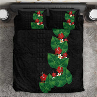 Hawaiian Taro Leaves-Hibiscus and Plumeria Bedding Set Polynesian Art-Kakau Tattoo Black LT03 Black - Polynesian Pride