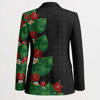 Hawaiian Taro Leaves-Hibiscus and Plumeria Blazer Polynesian Art-Kakau Tattoo Black LT03 - Polynesian Pride