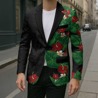 Hawaiian Taro Leaves-Hibiscus and Plumeria Blazer Polynesian Art-Kakau Tattoo Black LT03 - Polynesian Pride