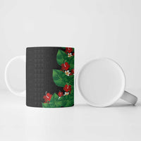 Hawaiian Taro Leaves-Hibiscus and Plumeria Ceramic Mug Polynesian Art-Kakau Tattoo Black LT03 - Polynesian Pride