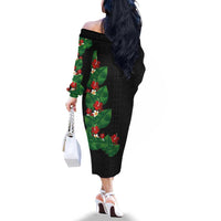 Hawaiian Taro Leaves-Hibiscus and Plumeria Family Matching Off The Shoulder Long Sleeve Dress and Hawaiian Shirt Polynesian Art-Kakau Tattoo Black LT03 - Polynesian Pride