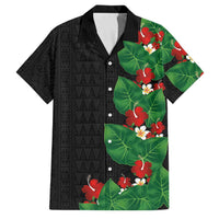 Hawaiian Taro Leaves-Hibiscus and Plumeria Family Matching Tank Maxi Dress and Hawaiian Shirt Polynesian Art-Kakau Tattoo Black LT03 Dad's Shirt - Short Sleeve Black - Polynesian Pride