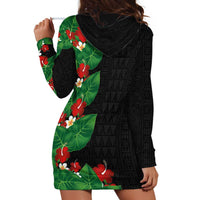 Hawaiian Taro Leaves-Hibiscus and Plumeria Hoodie Dress Polynesian Art-Kakau Tattoo Black LT03 - Polynesian Pride