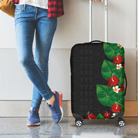 Hawaiian Taro Leaves-Hibiscus and Plumeria Luggage Cover Polynesian Art-Kakau Tattoo Black