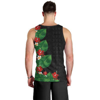 Hawaiian Taro Leaves-Hibiscus and Plumeria Men Tank Top Polynesian Art-Kakau Tattoo Black LT03 - Polynesian Pride
