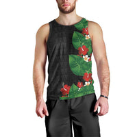 Hawaiian Taro Leaves-Hibiscus and Plumeria Men Tank Top Polynesian Art-Kakau Tattoo Black LT03 - Polynesian Pride