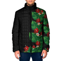 Hawaiian Taro Leaves-Hibiscus and Plumeria Padded Jacket Polynesian Art-Kakau Tattoo Black LT03 Men Black - Polynesian Pride