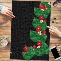 Hawaiian Taro Leaves-Hibiscus and Plumeria Puzzle Polynesian Art-Kakau Tattoo Black LT03 Black - Polynesian Pride