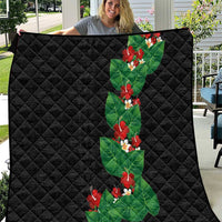 Hawaiian Taro Leaves-Hibiscus and Plumeria Quilt Polynesian Art-Kakau Tattoo Black LT03 Black - Polynesian Pride