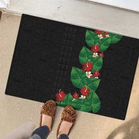 Hawaiian Taro Leaves-Hibiscus and Plumeria Rubber Doormat Polynesian Art-Kakau Tattoo Black LT03 - Polynesian Pride