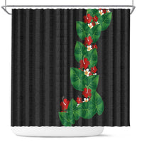 Hawaiian Taro Leaves-Hibiscus and Plumeria Shower Curtain Polynesian Art-Kakau Tattoo Black LT03 Black - Polynesian Pride