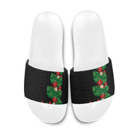 Hawaiian Taro Leaves-Hibiscus and Plumeria Slide Sandals Polynesian Art-Kakau Tattoo Black LT03 Black - Polynesian Pride