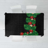Hawaiian Taro Leaves-Hibiscus and Plumeria Tablecloth Polynesian Art-Kakau Tattoo Black LT03 Black - Polynesian Pride
