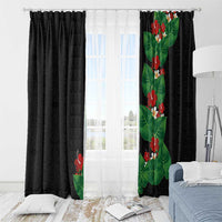 Hawaiian Taro Leaves-Hibiscus and Plumeria Window Curtain Polynesian Art-Kakau Tattoo Black LT03 - Polynesian Pride