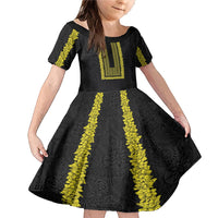 Philippines Polynesian Jasmine Pattern Family Matching Mermaid Dress and Hawaiian Shirt With Barong Tagalog Black Style