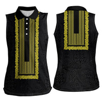 Philippines Polynesian Jasmine Pattern Women Sleeveless Polo Shirt With Barong Tagalog Black Style