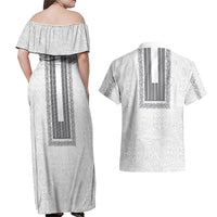 Philippines Polynesian Jasmine Pattern Couples Matching Off Shoulder Maxi Dress and Hawaiian Shirt With Barong Tagalog White Style