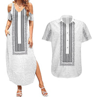 Philippines Polynesian Jasmine Pattern Couples Matching Summer Maxi Dress and Hawaiian Shirt With Barong Tagalog White Style