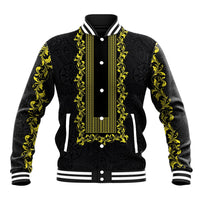 Philippines Polynesian Floral Pattern Baseball Jacket With Barong Tagalog Black Style