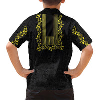 Philippines Polynesian Floral Pattern Family Matching Long Sleeve Bodycon Dress and Hawaiian Shirt With Barong Tagalog Black Style LT03 - Polynesian Pride