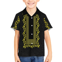 Philippines Polynesian Floral Pattern Family Matching Long Sleeve Bodycon Dress and Hawaiian Shirt With Barong Tagalog Black Style LT03 Son's Shirt Black - Polynesian Pride