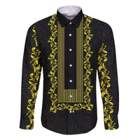 Philippines Polynesian Floral Pattern Family Matching Tank Maxi Dress and Hawaiian Shirt With Barong Tagalog Black Style
