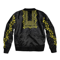 Philippines Polynesian Floral Pattern Sleeve Zip Bomber Jacket With Barong Tagalog Black Style