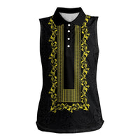 Philippines Polynesian Floral Pattern Women Sleeveless Polo Shirt With Barong Tagalog Black Style