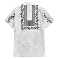 Philippines Polynesian Floral Pattern Family Matching Off The Shoulder Long Sleeve Dress and Hawaiian Shirt With Barong Tagalog White Style