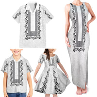 Philippines Polynesian Floral Pattern Family Matching Tank Maxi Dress and Hawaiian Shirt With Barong Tagalog White Style
