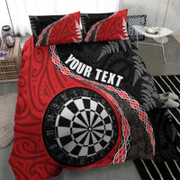 Personalised New Zealand Darts Bedding Set Koru Tribal Tattoo and Silver Fern Maori Pattern Red Color