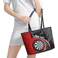 Personalised New Zealand Darts Leather Tote Bag Koru Tribal Tattoo and Silver Fern Maori Pattern Red Color LT03 - Polynesian Pride