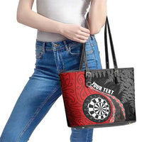 Personalised New Zealand Darts Leather Tote Bag Koru Tribal Tattoo and Silver Fern Maori Pattern Red Color LT03 - Polynesian Pride