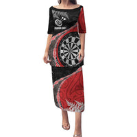 Personalised New Zealand Darts Puletasi Koru Tribal Tattoo and Silver Fern Maori Pattern Red Color LT03 Long Dress Red - Polynesian Pride