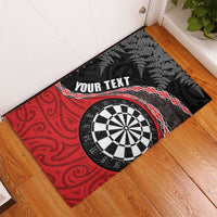 Personalised New Zealand Darts Rubber Doormat Koru Tribal Tattoo and Silver Fern Maori Pattern Red Color LT03 - Polynesian Pride