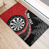 Personalised New Zealand Darts Rubber Doormat Koru Tribal Tattoo and Silver Fern Maori Pattern Red Color LT03 - Polynesian Pride