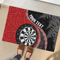 Personalised New Zealand Darts Rubber Doormat Koru Tribal Tattoo and Silver Fern Maori Pattern Red Color LT03 - Polynesian Pride