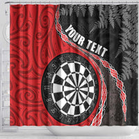 Personalised New Zealand Darts Shower Curtain Koru Tribal Tattoo and Silver Fern Maori Pattern Red Color LT03 - Polynesian Pride