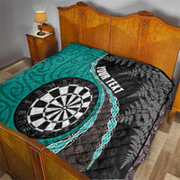 Personalised New Zealand Darts Quilt Koru Tribal Tattoo and Silver Fern Maori Pattern Teal Color LT03 - Polynesian Pride