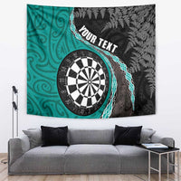 Personalised New Zealand Darts Tapestry Koru Tribal Tattoo and Silver Fern Maori Pattern Teal Color LT03 Teal - Polynesian Pride