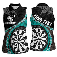 Personalised New Zealand Darts Women Sleeveless Polo Shirt Koru Tribal Tattoo and Silver Fern Maori Pattern Teal Color LT03 - Polynesian Pride