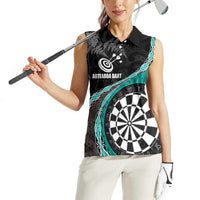 Personalised New Zealand Darts Women Sleeveless Polo Shirt Koru Tribal Tattoo and Silver Fern Maori Pattern Teal Color LT03 - Polynesian Pride