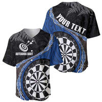 Personalised New Zealand Darts Baseball Jersey Koru Tribal Tattoo and Silver Fern Maori Pattern Blue Color LT03 - Polynesian Pride