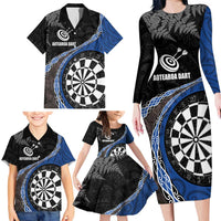 Personalised New Zealand Darts Family Matching Long Sleeve Bodycon Dress and Hawaiian Shirt Koru Tribal Tattoo and Silver Fern Maori Pattern Blue Color LT03 - Polynesian Pride