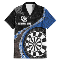 Personalised New Zealand Darts Family Matching Mermaid Dress and Hawaiian Shirt Koru Tribal Tattoo and Silver Fern Maori Pattern Blue Color LT03 Dad's Shirt - Short Sleeve Blue - Polynesian Pride