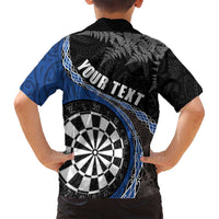 Personalised New Zealand Darts Family Matching Off Shoulder Maxi Dress and Hawaiian Shirt Koru Tribal Tattoo and Silver Fern Maori Pattern Blue Color LT03 - Polynesian Pride