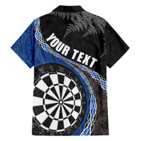 Personalised New Zealand Darts Family Matching Short Sleeve Bodycon Dress and Hawaiian Shirt Koru Tribal Tattoo and Silver Fern Maori Pattern Blue Color LT03 - Polynesian Pride