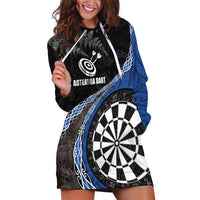 Personalised New Zealand Darts Hoodie Dress Koru Tribal Tattoo and Silver Fern Maori Pattern Blue Color LT03 Blue - Polynesian Pride